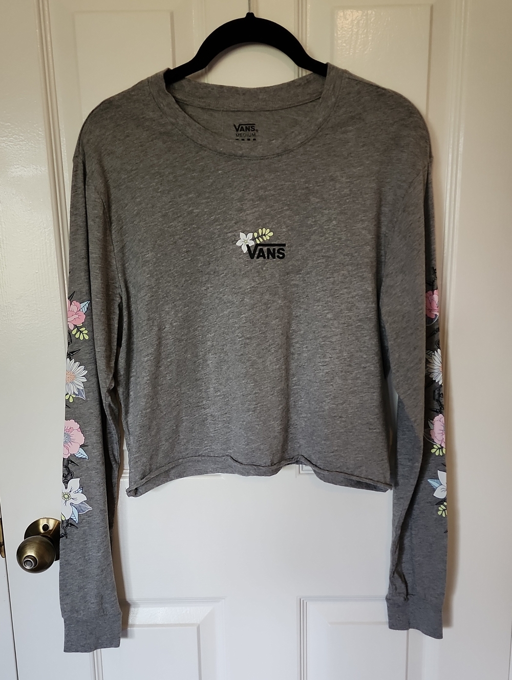 Vans Gray Floral Long Sleeve Crop Top
